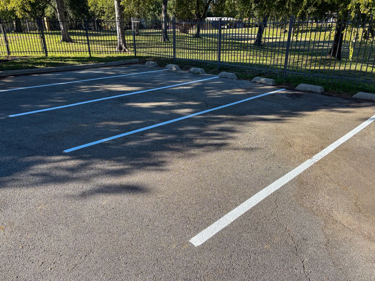 Freshly striped parking lot with white lines